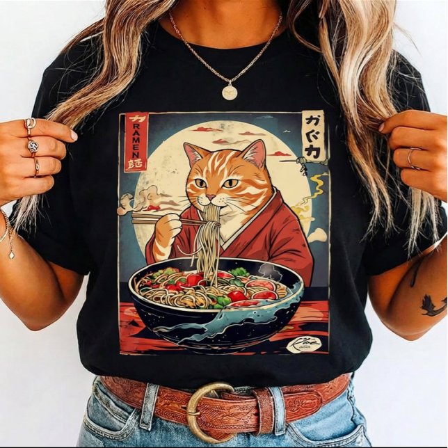 Camiseta Funny cat Eating Ramen Japanese for cat lovers (Criador carregado)
