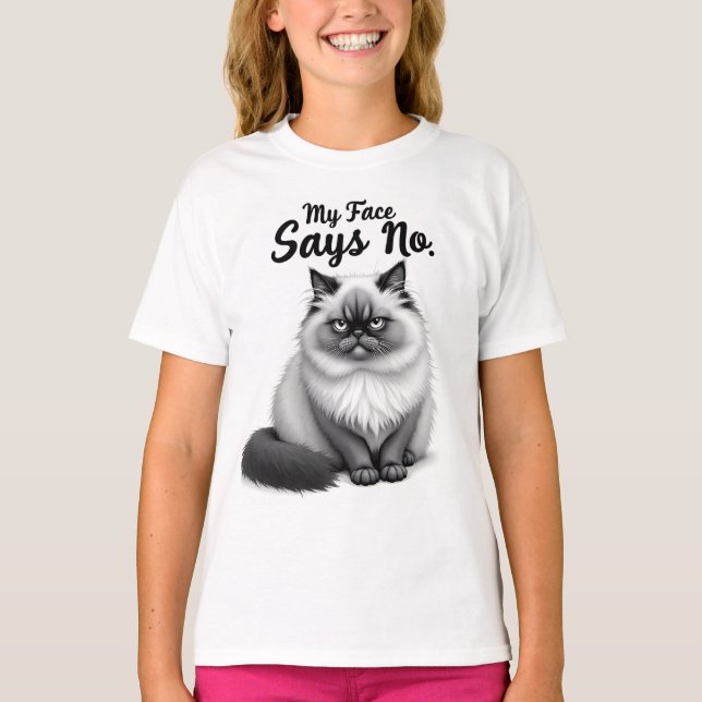 Camiseta Funny Cat Face Illustration – Minimal Cute Cat Art (Frente)