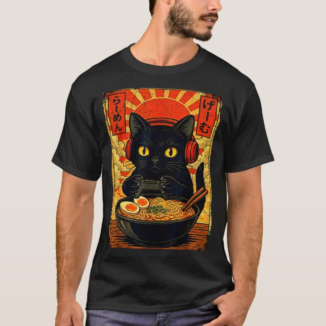 Camiseta Funny Cat Gamer Men Anime Kawaii Gaming Headset Ca (Frente)