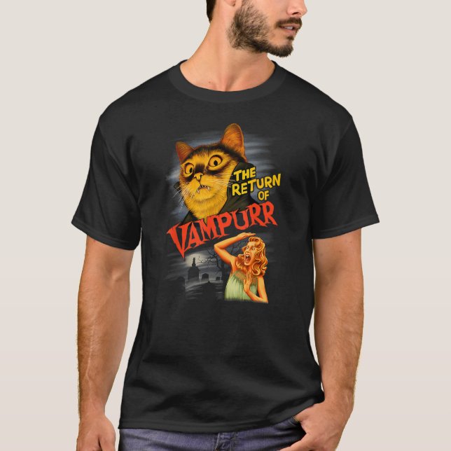Camiseta Funny Cat Halloween Night of the Vampurr Cat Vampi (Frente)