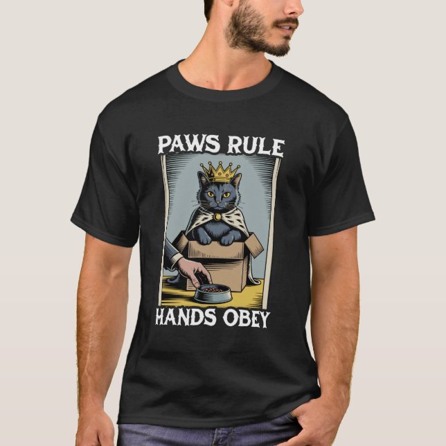 Camiseta Funny Cat in Box Paws Rule Hands Obey Cat Lover Ca (Frente)
