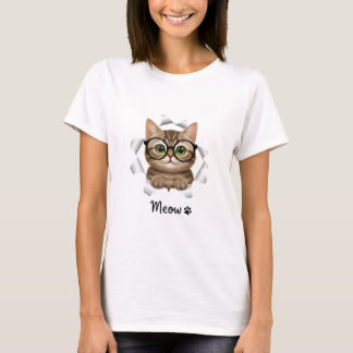 Camiseta Funny Cat Lover Tee with Glasses - Women's Apparel