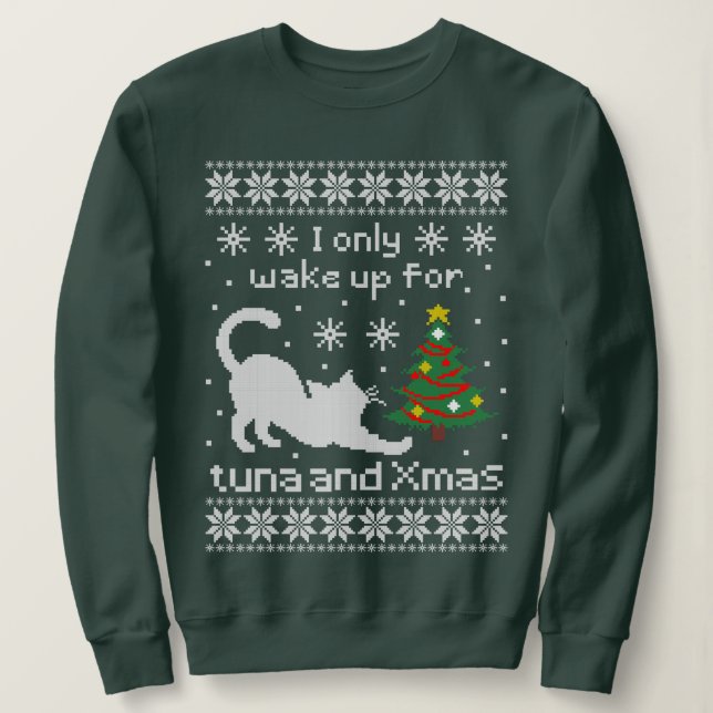 Camiseta Funny Cat Pixel Knit Ugly Christmas (Frente do Design)