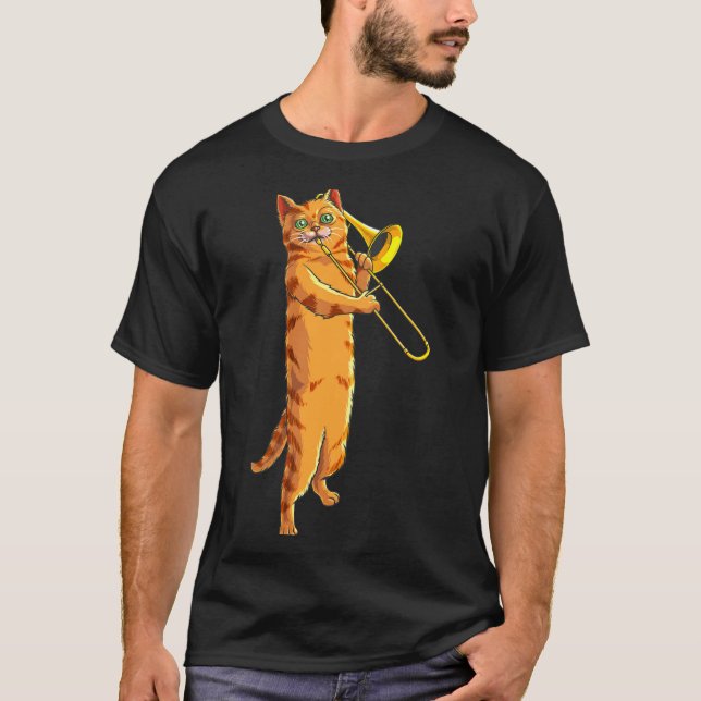 Camiseta Funny Cat Playing Trombone Gift Cool Kitten Musici (Frente)