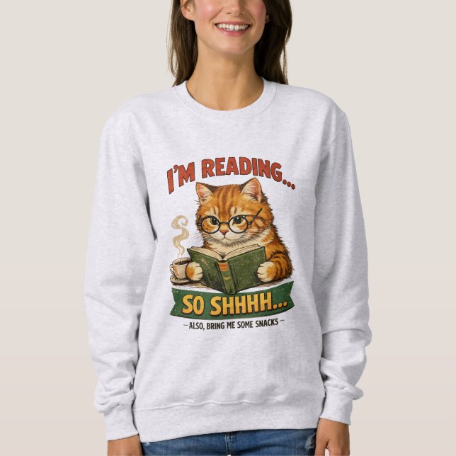 Camiseta Funny Cat Reading Retro Book Lover (Frente)