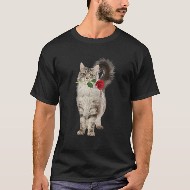 Camiseta Funny Cat Rose Valentine Day Animal Lovers Kitten (Frente)