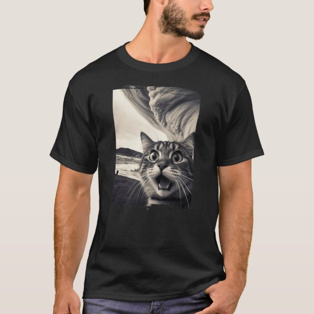 Camiseta Funny Cat Selfie Tsunami Wave Cats Meme Selfies (Frente)