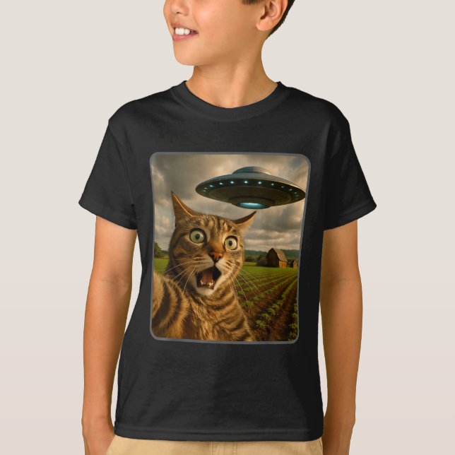 Camiseta Funny Cat Selfie With Ufo Alien Meme  (Frente)