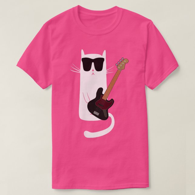 Camiseta Funny Cat Wearing Sunglasses Playing Bass Guitar  (Frente do Design)