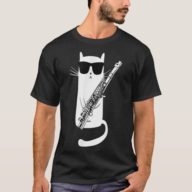 Camiseta Funny Cat Wearing Sunglasses Playing Flute Essenti (Frente)