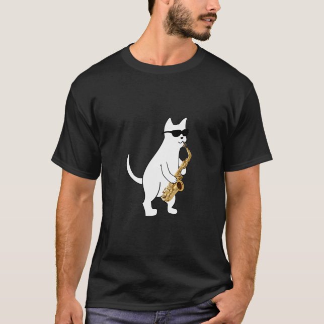 Camiseta Funny Cat Wearing Sunglasses Playing Saxophone  (Frente)