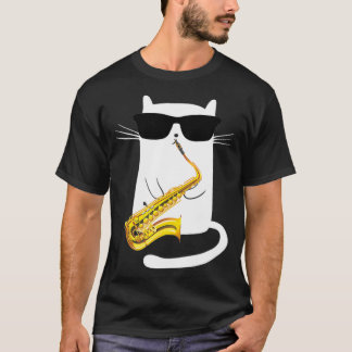 Camiseta Funny Cat Wearing Sunglasses Playing Saxophone