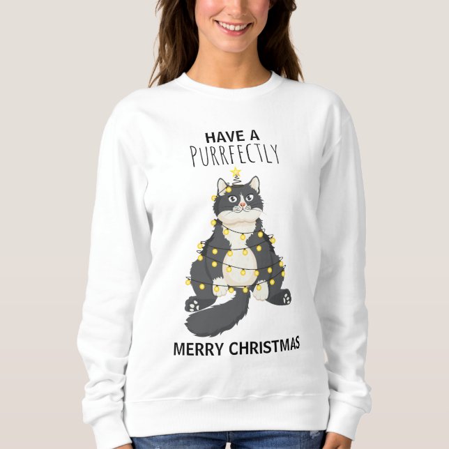 Camiseta Funny Cat Wrapped in Christmas Lights Winter Humor (Frente)