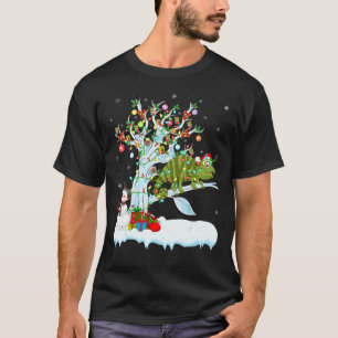 Camiseta Funny Chameleon Xmas Tree Lighting Papai noel Cham