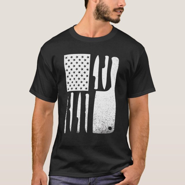 Camiseta Funny Chef Knife American Flag For Men Women Patri (Frente)