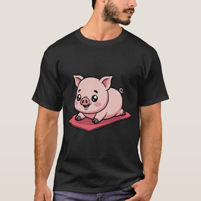 Camiseta Funny Chibi Pig Falling During Yoga Pose Cute Kawa (Frente)
