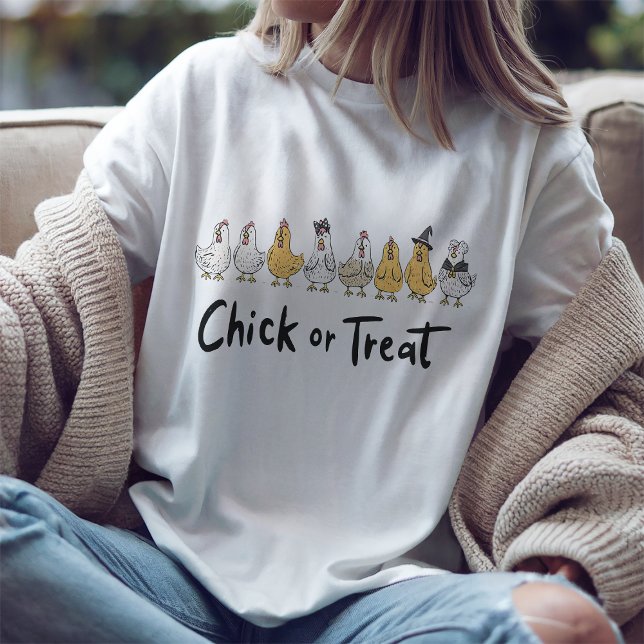 Camiseta Funny Chick or Treat Halloween (Criador carregado)