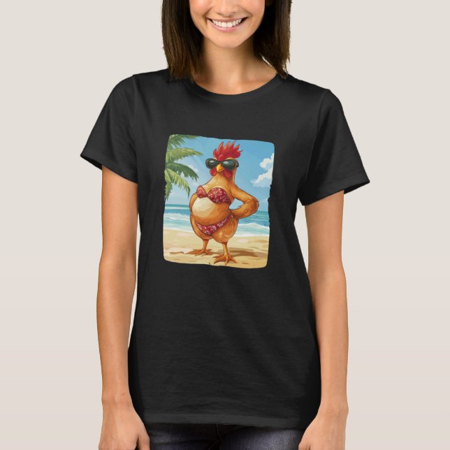 Camiseta Funny Chicken in Bikini for Swimsuit and Beach Lov (Frente)