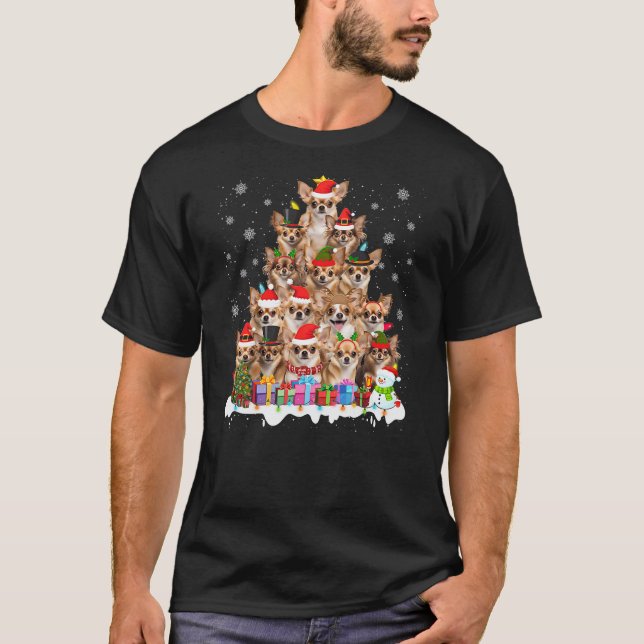 Camiseta Funny Chihuahua Christmas Lights Tree Dog Lover Xm (Frente)