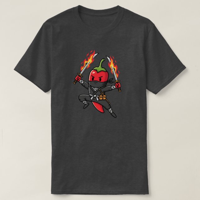 Camiseta Funny Chili Pepper Fire Ninja Samurai Illustration (Frente do Design)
