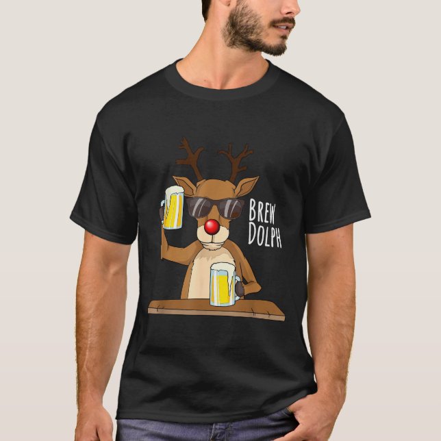 Camiseta Funny Christmas Alcohol Shirt. Brew Dolph Beer Dri (Frente)