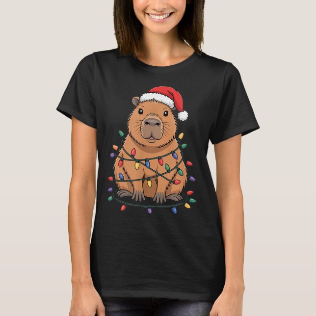 Camiseta Funny Christmas Capybara Cute Cartoon Desing  (Frente)