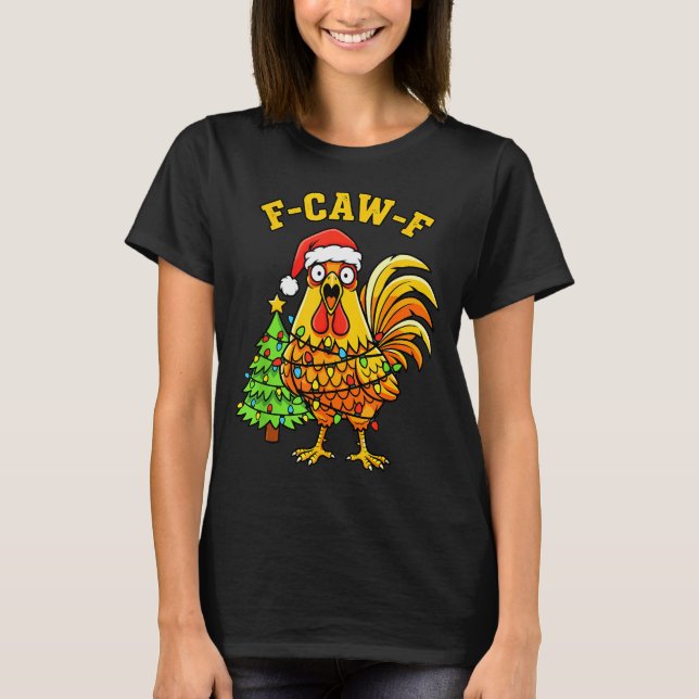 Camiseta Funny Christmas Chicken Lights Santa Hat F-caw-f  (Frente)
