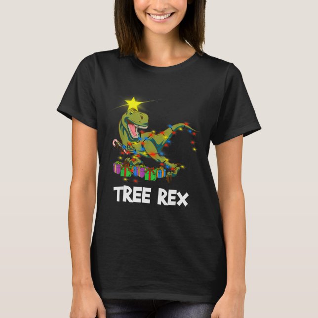 Camiseta Funny Christmas Dinosaur Tree Rex Men Women Kids G (Frente)
