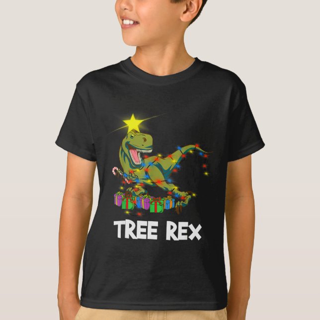 Camiseta Funny Christmas Dinosaur Tree Rex Men Women Kids G (Frente)