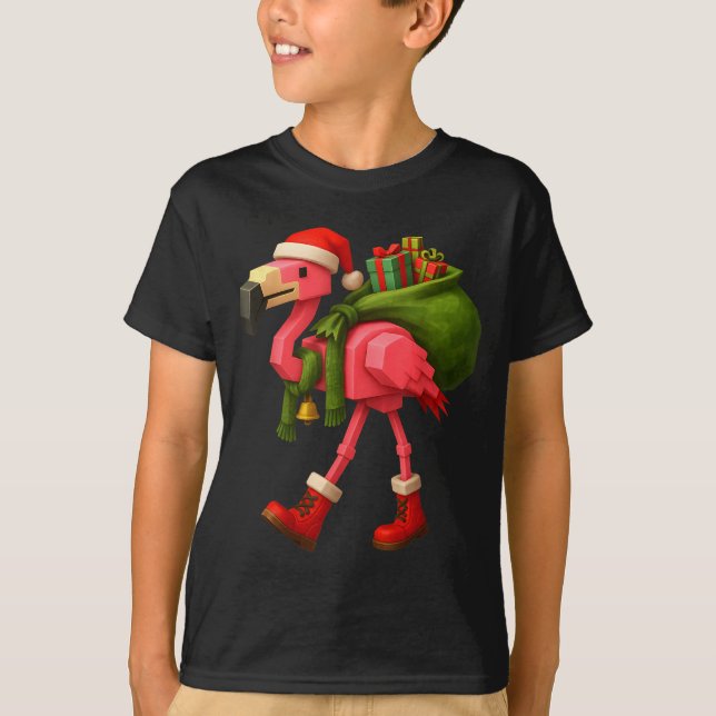 Camiseta Funny Christmas Flamingo Santa Holiday Design  (Frente)