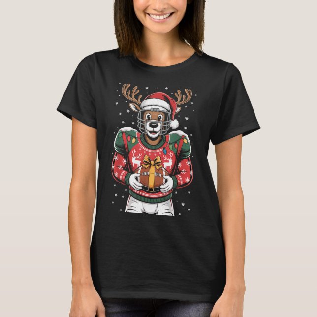 Camiseta Funny Christmas Football Reindeer  (Frente)