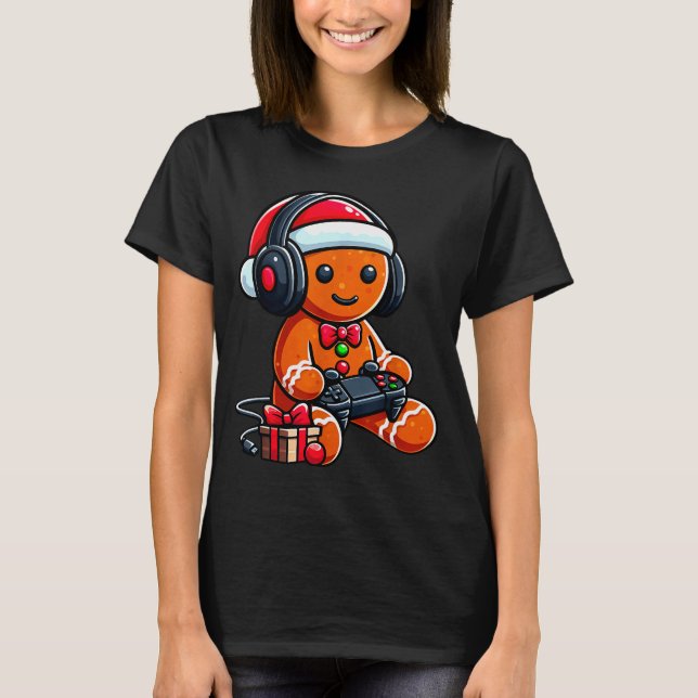 Camiseta Funny Christmas Gamer Gingerbread Xmas Gaming Men  (Frente)