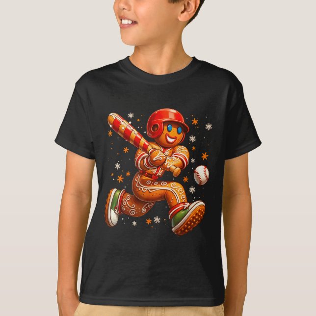 Camiseta Funny Christmas Gingerbread Man Playing Baseball C (Frente)