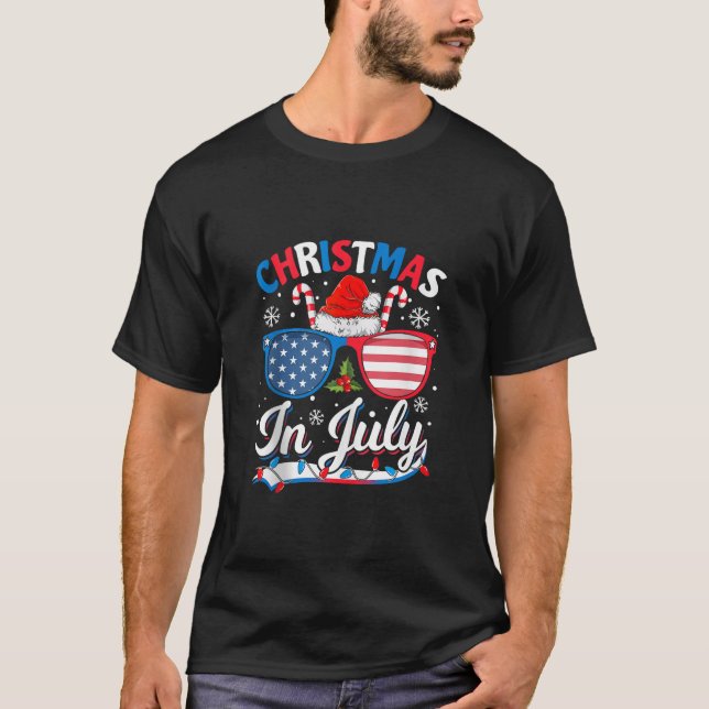 Camiseta Funny Christmas In July Summer Beach Hawaii Santa  (Frente)