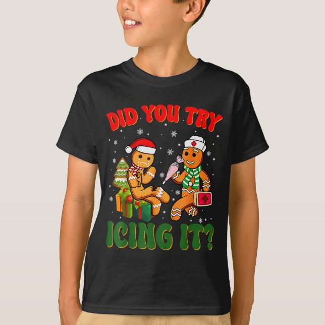Camiseta Funny Christmas Nurse Did You Try Icing It_ Ginger (Frente)