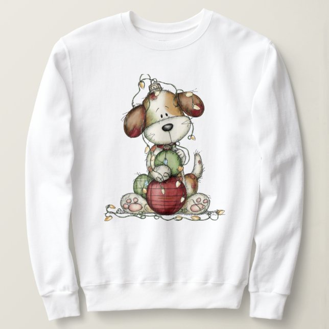 Camiseta Funny Christmas Pup Holiday Sweatshirt (Frente do Design)