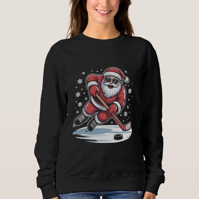 Camiseta Funny Christmas Santa Playing Ice Hockey Xmas  (Frente)