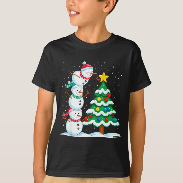 Camiseta Funny Christmas Snowman Topper Tree Holiday Family (Frente)
