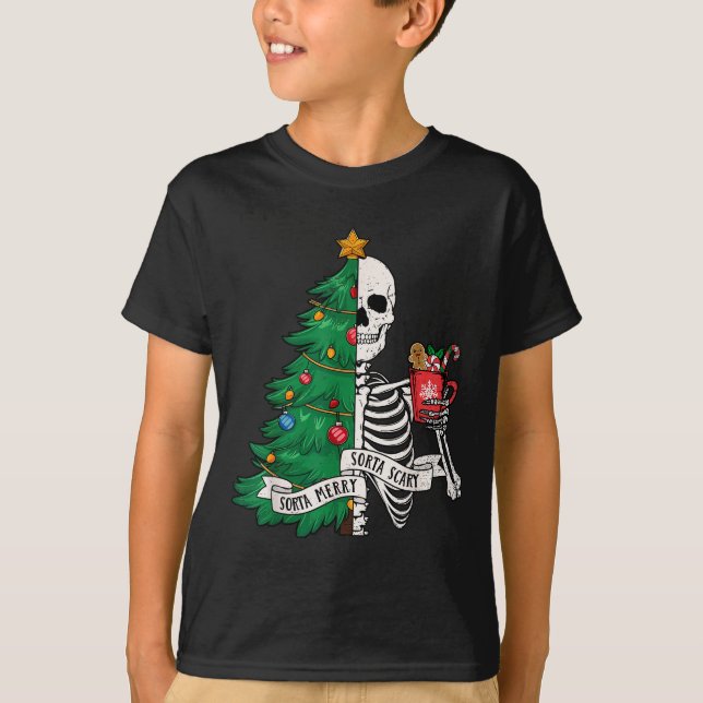 Camiseta Funny Christmas Sorta Merry Sorta Y Skeleton Xmas  (Frente)