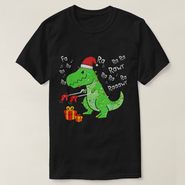 Camiseta Funny Christmas T-Rex Dinosaur Design (Frente do Design)