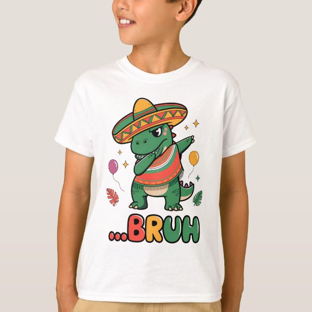 Camiseta Funny Cinco de Mayo T-Rext Dabbing Fiesta (Frente)