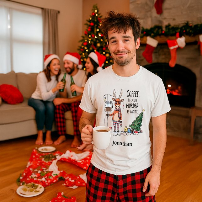 Camiseta Funny Coffee Reindeer Christmas – Custom Name (Criador carregado)
