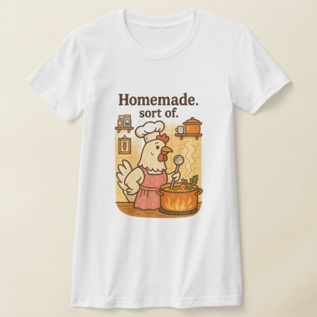 Camiseta Funny Cooking Chicken Apron – Hen Making Soup (Postura )