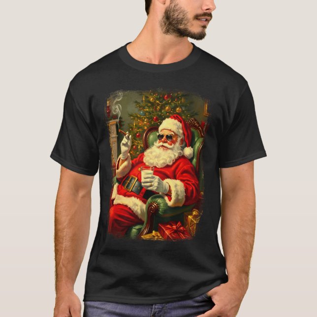 Camiseta Funny Cool Sungles Cigar And Milk Santa Christmas  (Frente)