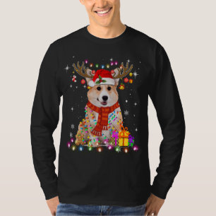 Camiseta Funny Corgi Christmas Reindee Natal Lights Pa
