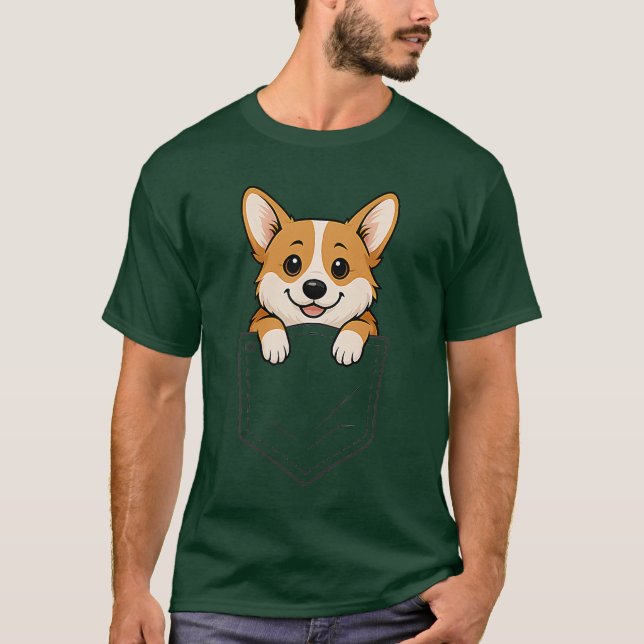 Camiseta Funny Corgi Peeking in Pocket Animal Dog Lover Pet (Frente)