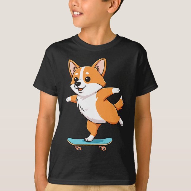 Camiseta Funny Corgi Skater Skateboard Ballerina Mom Dad Ki (Frente)