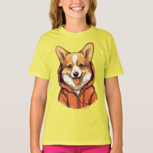 Camiseta Funny Corgi Vestindo Hoodie