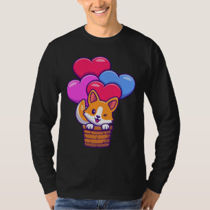 Camiseta Funny Corgi Voando Com Balões