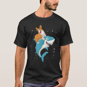 Camiseta Funny Corgis Sobre Um Tubarão, Engraçado Costume C